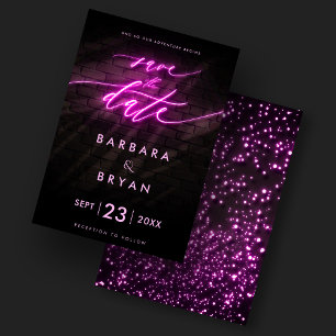 Modern Save The Date Neon Pink Wedding  Invitation