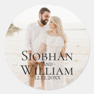 Modern Save The Date Personalised Photo Classic Round Sticker