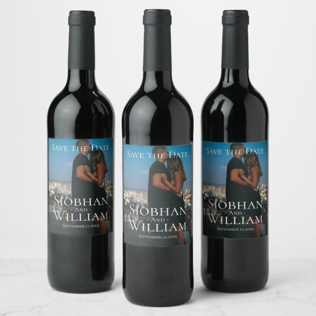 Modern Save The Date Personalised Photo Wine Label (Bottles)