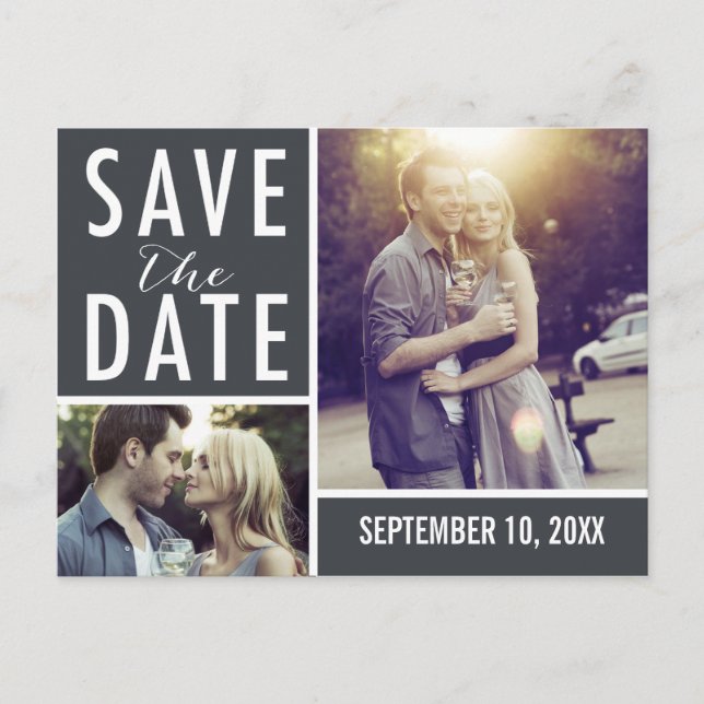 Modern Save The Date Photo Collage Announcement Postcard (Front)