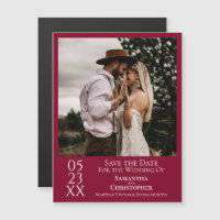 Modern Save the Date Photo Cranberry Red Magnet