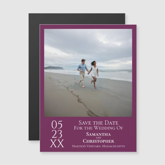 Modern Save the Date Photo Magenta Magnet (Front/Back)
