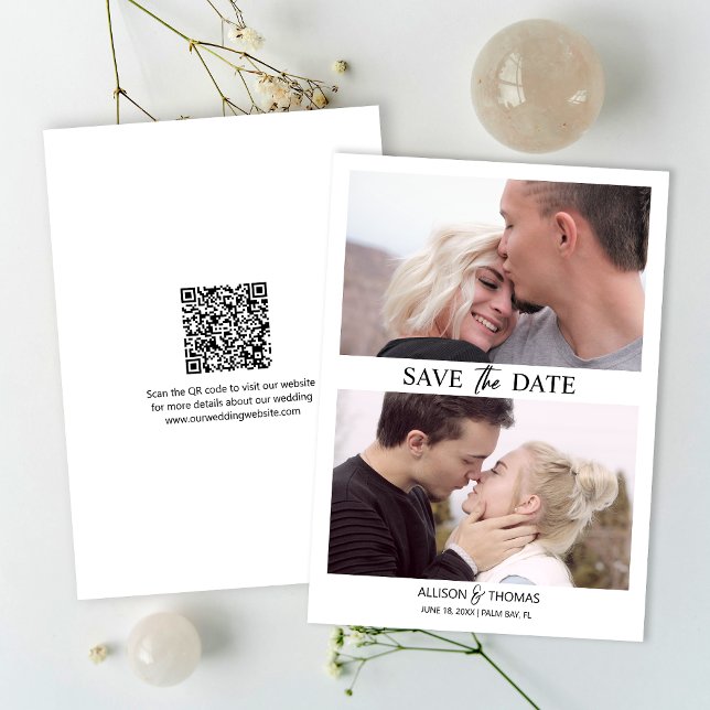 Modern Save The Date Photo QR Code Wedding Invitation (The QR code makes it easy for guests to visit your website for more details about your wedding.)