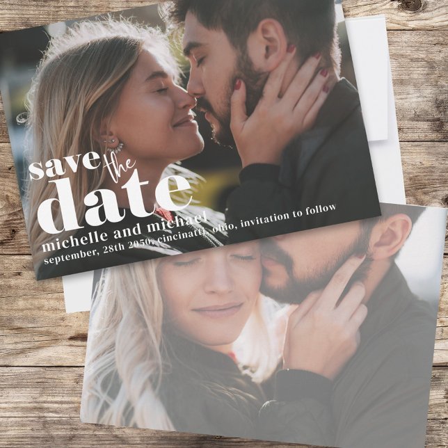 Modern Save the Date Photo Template Wedding (A double-sided photo wedding save the date card.)