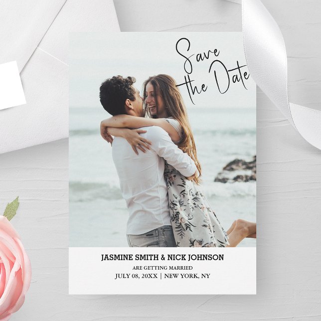 Modern Save The Date QR Code Photo Wedding  Invitation (Simplify your RSVP with our QR code save-the-date, adding an unforgettable touch to your special day)