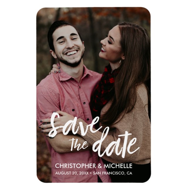 Modern Save the Date Script Personalised Photo Magnet (Vertical)