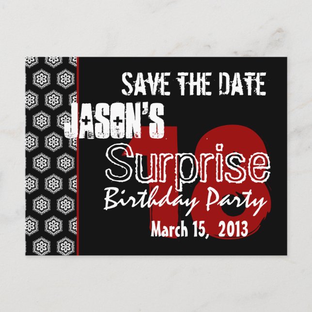 Modern Save the Date Surprise 18th Party W1426 Announcement Postcard (Front)