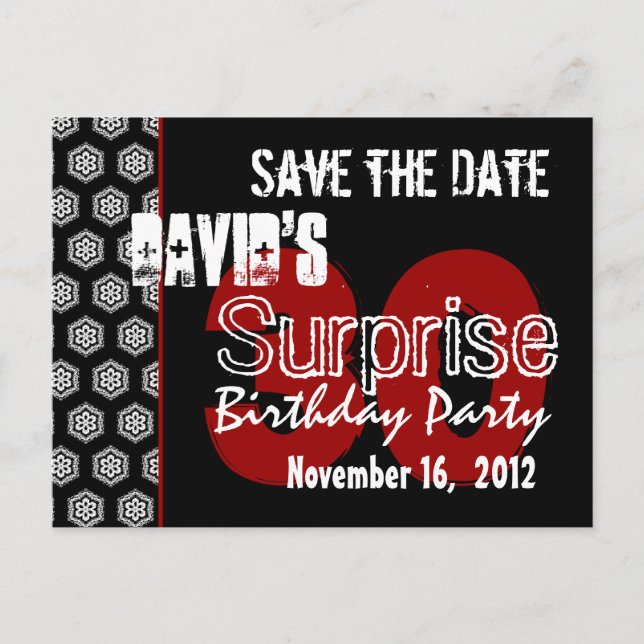 Modern Save the Date Surprise 30th Party V335 Announcement Postcard (Front)