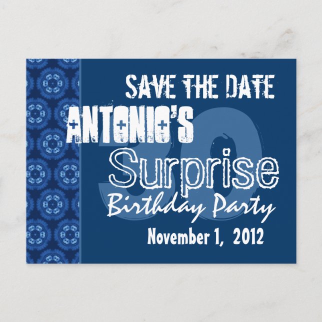 Modern Save the Date Surprise 30th Party V400 Announcement Postcard (Front)
