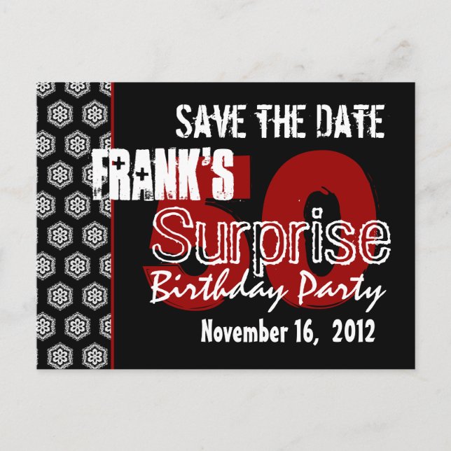 Modern Save the Date Surprise 50th Party V337 Announcement Postcard (Front)