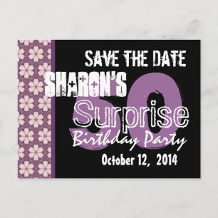 Modern Save the Date Surprise 50th Purple Black Announcement Postcard