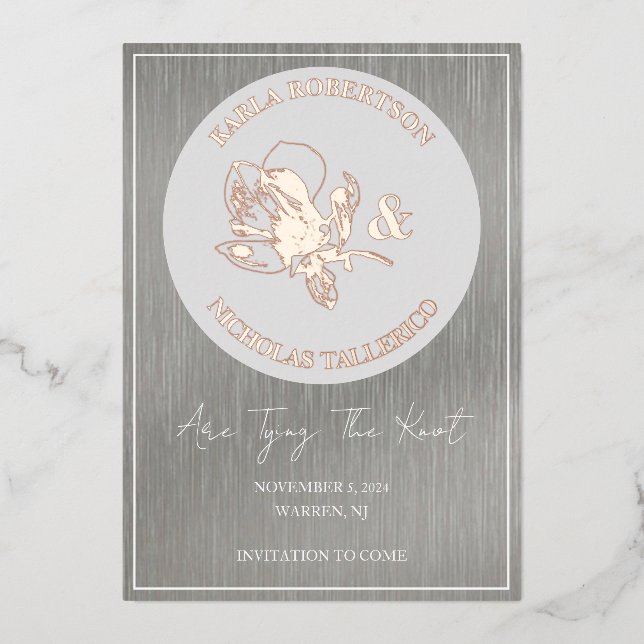 Modern Save The Date Tying The Knot Foil Card (Front)