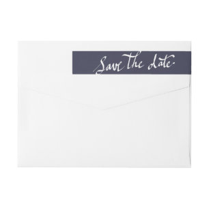 Modern Save The Date Typography Script Navy Blue Wrap Around Label