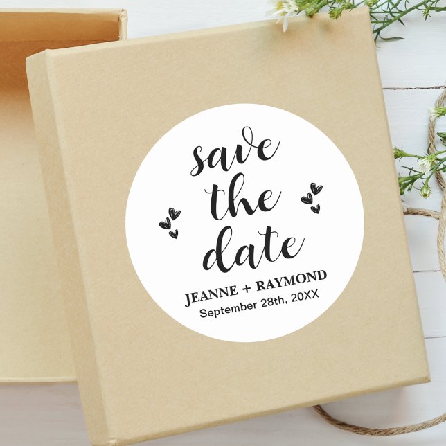 Modern Save The Date Wedding Announcement  Classic Round Sticker (Creator Uploaded)