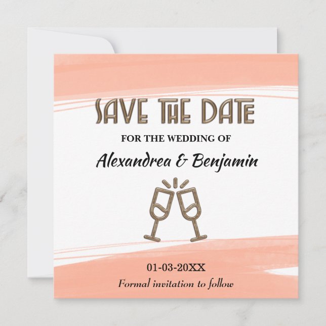 Modern Save The Date Wedding Watercolor Peach (Front)