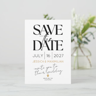 Modern save the date with gold accents card