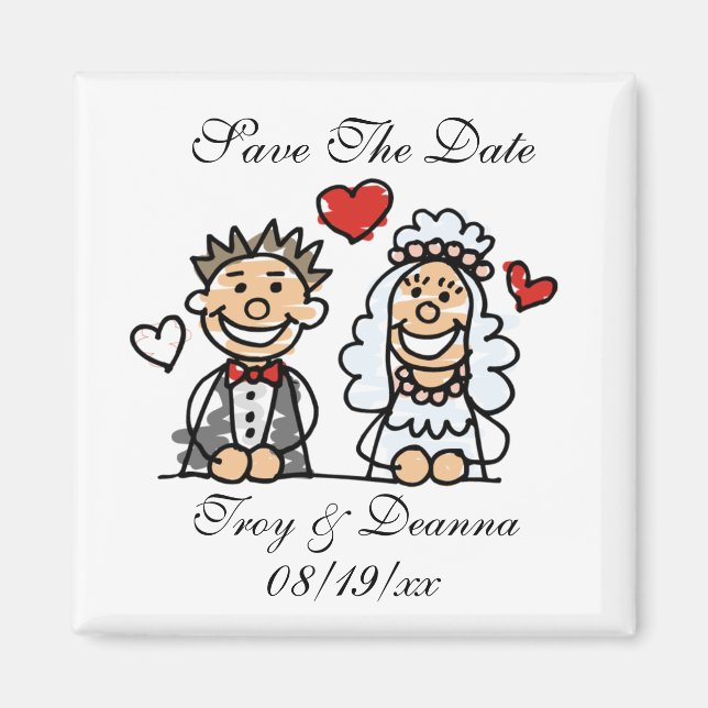 Modern Save The Dates Custom Names Bride Groom Mag Magnet (Front)