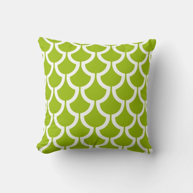 Modern Scales Geometric | lime green white Cushion (Front)