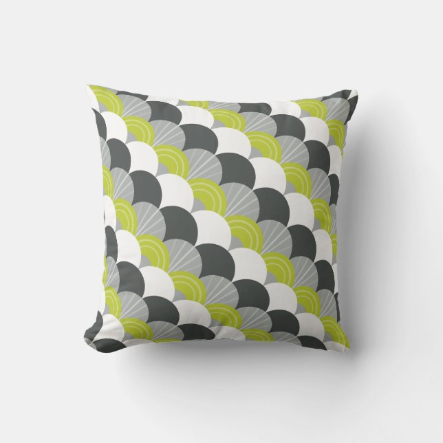 MODERN scallop fan pattern charcoal grey green Cushion (Front)