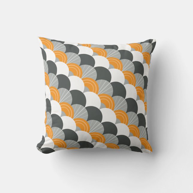 MODERN scallop fan pattern charcoal grey orange Cushion (Front)