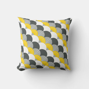 MODERN scallop fan pattern charcoal grey yellow Cushion