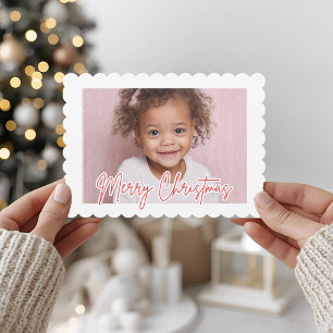 Modern Scallop Photo Christmas Merry Christmas Holiday Card