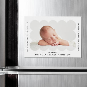 Modern Scalloped Photo Birth Announcement Magnet