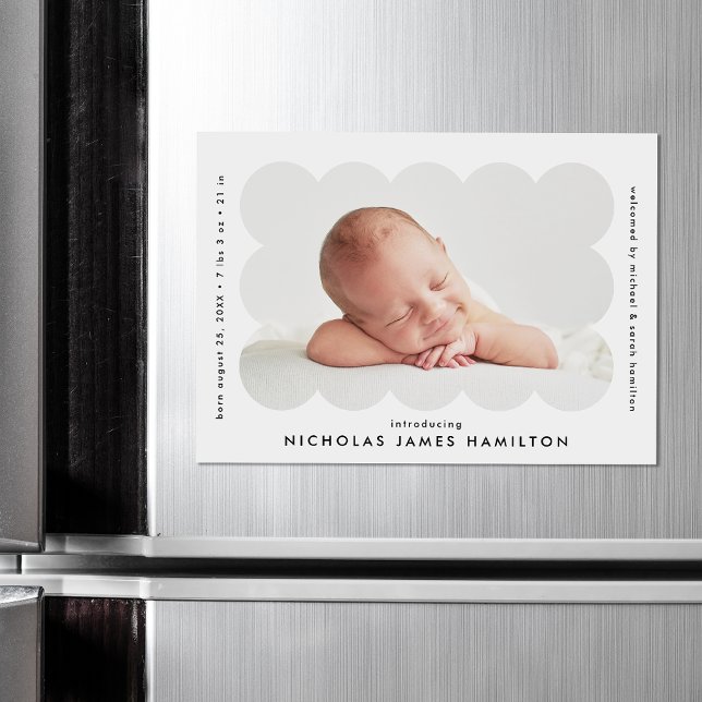 Modern Scalloped Photo Birth Announcement Magnet (Creator Uploaded)