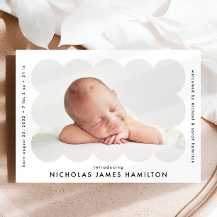 Modern Scalloped Photo Frame Birth Announcement