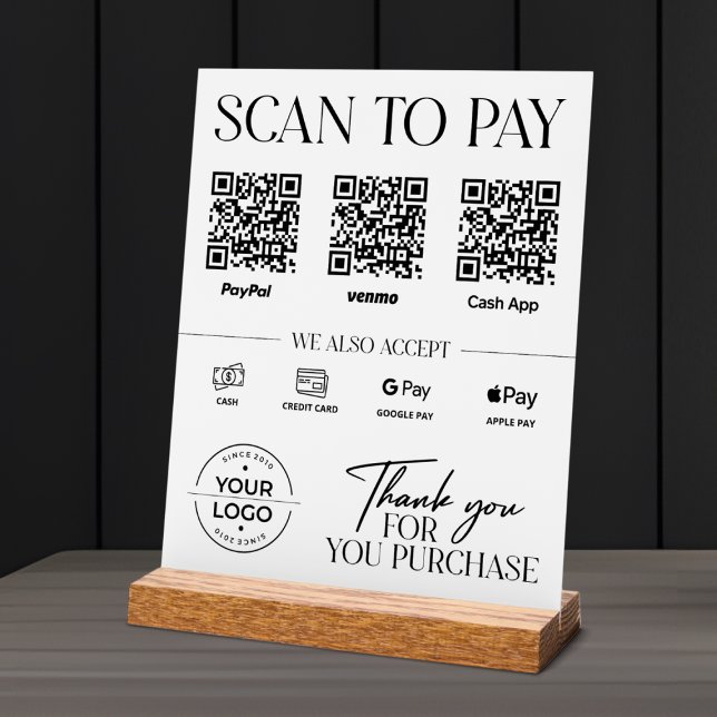 Modern Scan to Pay Sign: PayPal, Venmo, Cash App Acrylic Sign (Creator Uploaded)