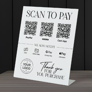 Modern Scan to Pay Sign: PayPal, Venmo, Cash App Pedestal Sign