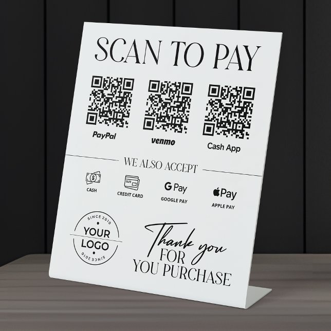 Modern Scan to Pay Sign: PayPal, Venmo, Cash App Pedestal Sign (Creator Uploaded)
