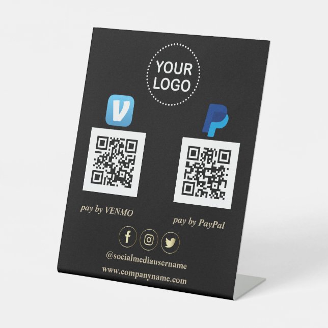 Modern Scan To Pay Venmo PayPal Your Logo Pedestal Sign (Front)