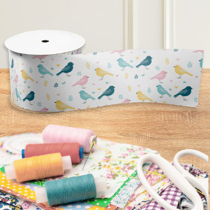 Modern Scandi Bird Pattern Ribbon Satin Ribbon