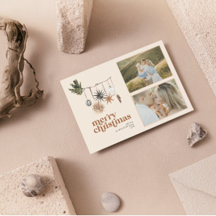 Modern Scandi Boho Neutral Family 2 Photo Merry Holiday Card