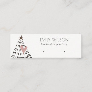 Modern Scandi Christmas Tree Heart Earring Logo Mini Business Card