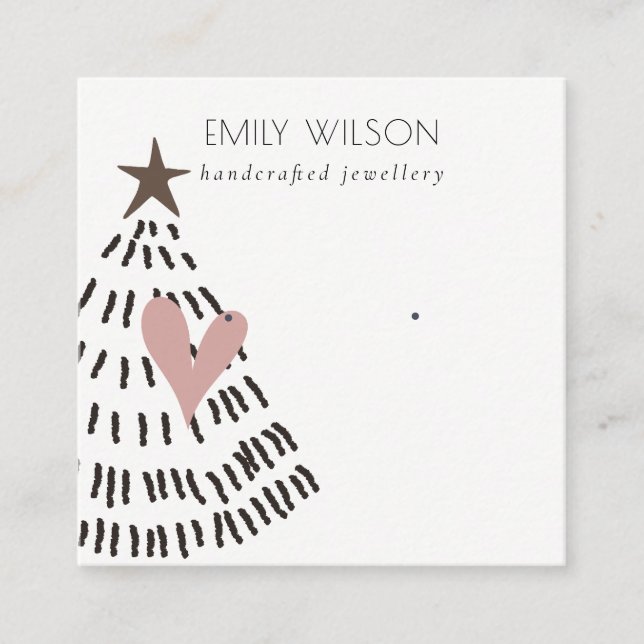 Modern Scandi Christmas Tree Heart Earring Logo Square Business Card (Front)