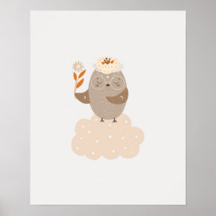 Modern scandi cute  bird on a cloud Nursery Poster