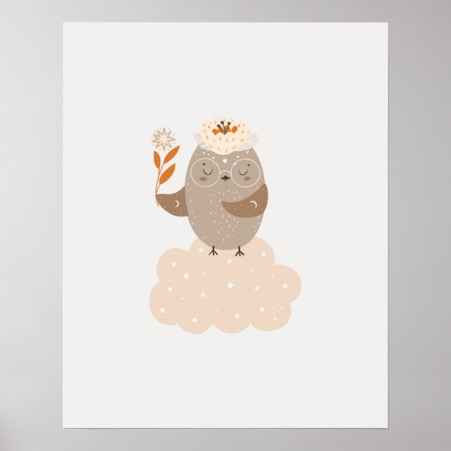 Modern scandi cute  bird on a cloud Nursery Poster (Front)