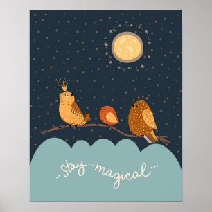 Modern scandi cute birds stay magical  nursery poster