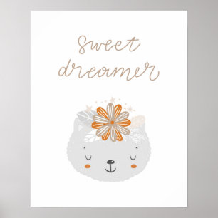 Modern scandi cute kitten sweet dreamer  nursery poster