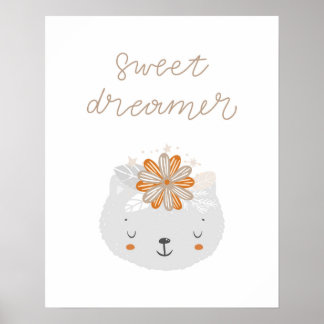 Modern scandi cute kitten sweet dreamer  nursery poster