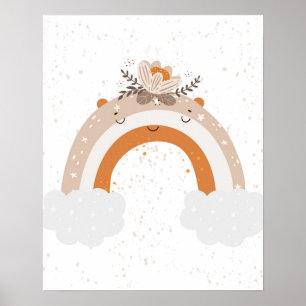 Modern scandi cute rainbow with flowers Nursery Poster