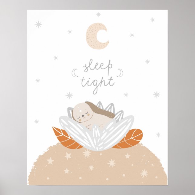 Modern scandi cute sleep tight  nursery poster (Front)