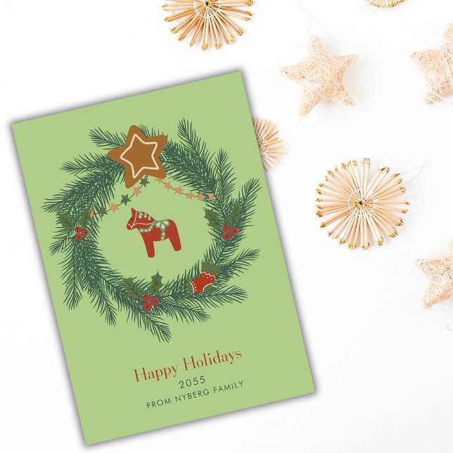 Modern Scandi Festive Christmas Greetings Green  Holiday Card (Creator Uploaded)
