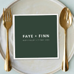Modern Scandi Forest Green Minimal Wedding Buffet Napkin<br><div class="desc">Simple,  stylish custom wedding napkins in a modern minimalist scandi scandinavian design style with a contemporary typography in white on a moss forest green background in an informal casual style. The text can easily be personalised for a unique one of a kind wedding design for your special day.</div>