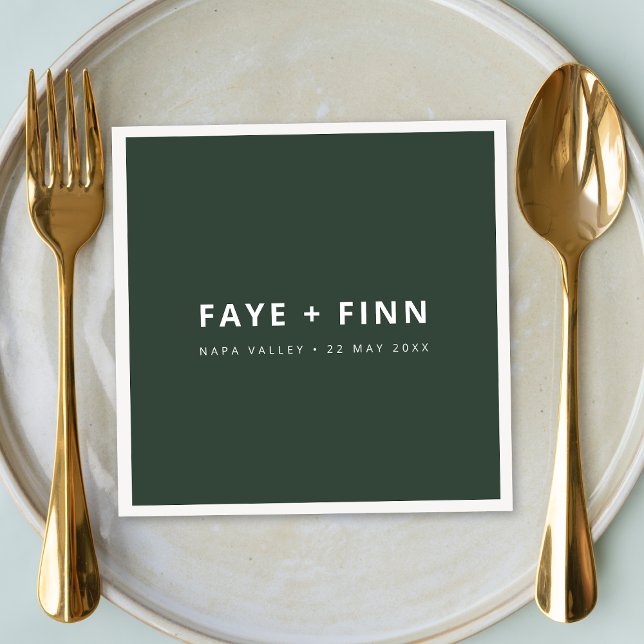 Modern Scandi Forest Green Minimal Wedding Buffet Napkin (Creator Uploaded)