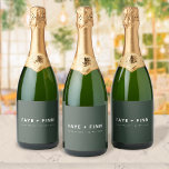 Modern Scandi | Forest Green Minimal Wedding Sparkling Wine Label<br><div class="desc">Simple, stylish custom wedding sparkling wine label in a modern minimalist scandi scandinavian design style with a contemporary typography in white on a moss forest green background in an informal casual style. The text can easily be personalised for a unique one of a kind wedding favour for your special day....</div>