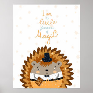 Modern scandi hedgehog with magic quote nursery poster