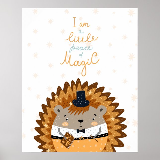 Modern scandi  hedgehog with magic quote  nursery poster (Front)